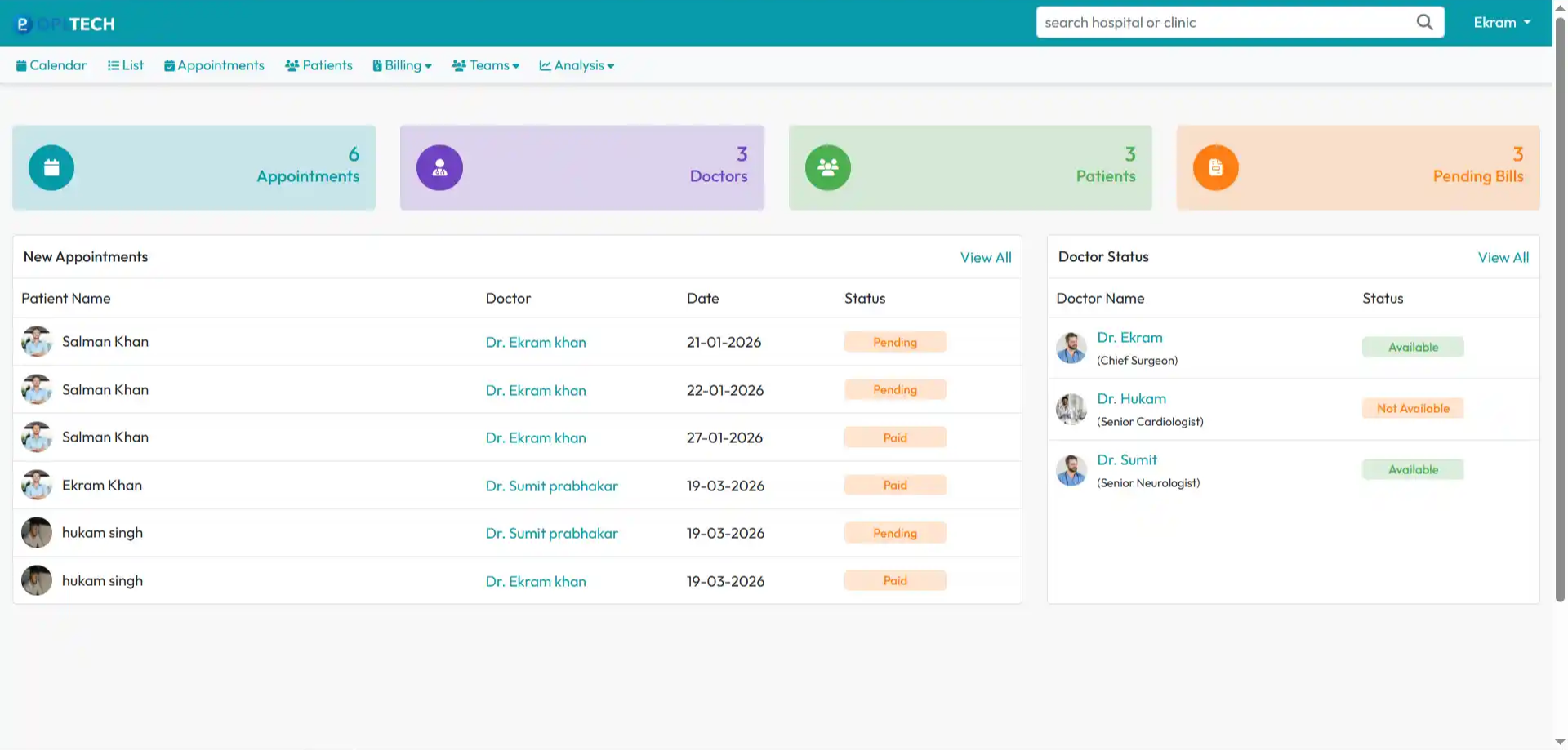 Hospital Management System — Dashboard