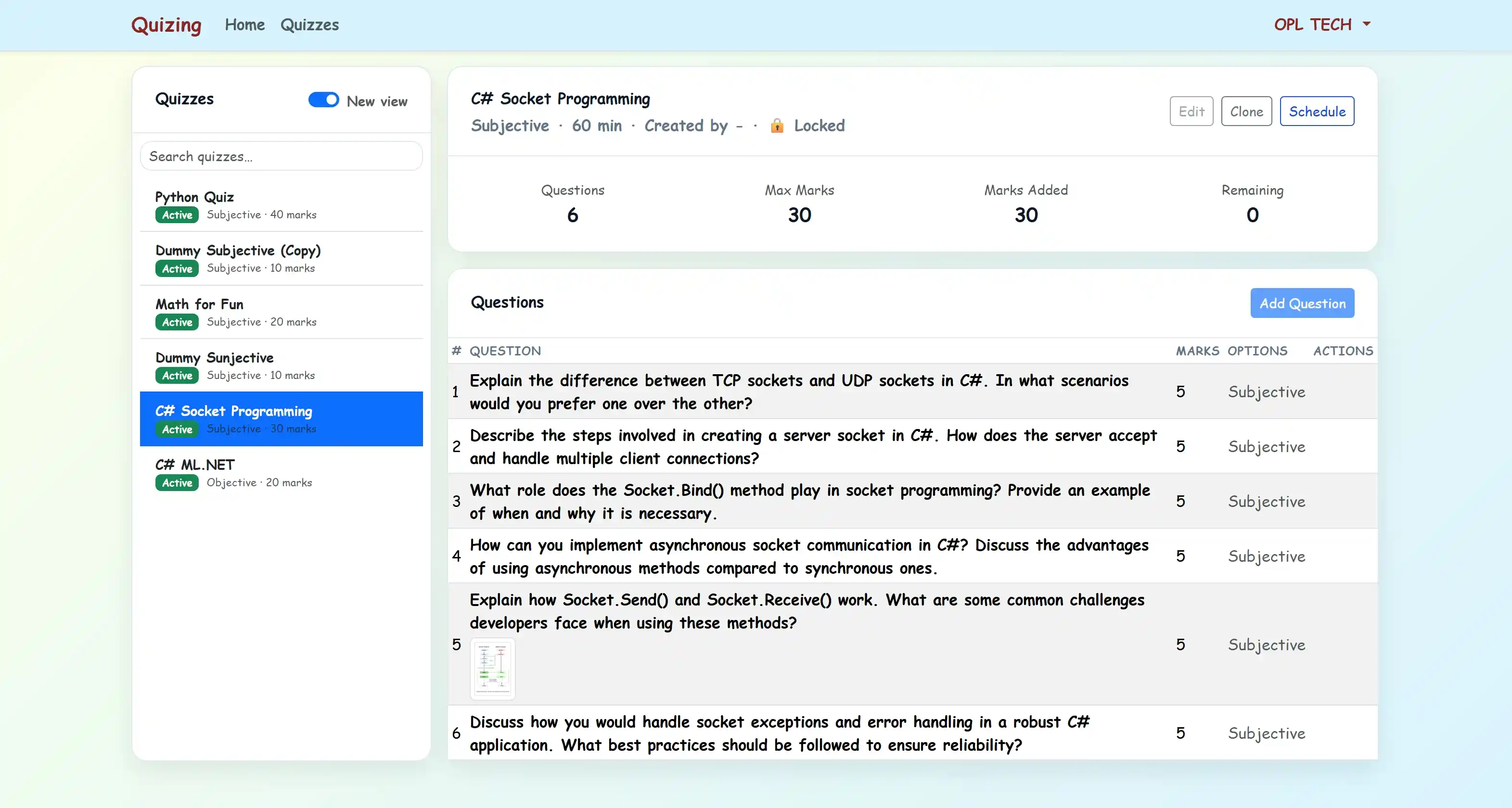 Quizzing System — Quizzes Alternate View