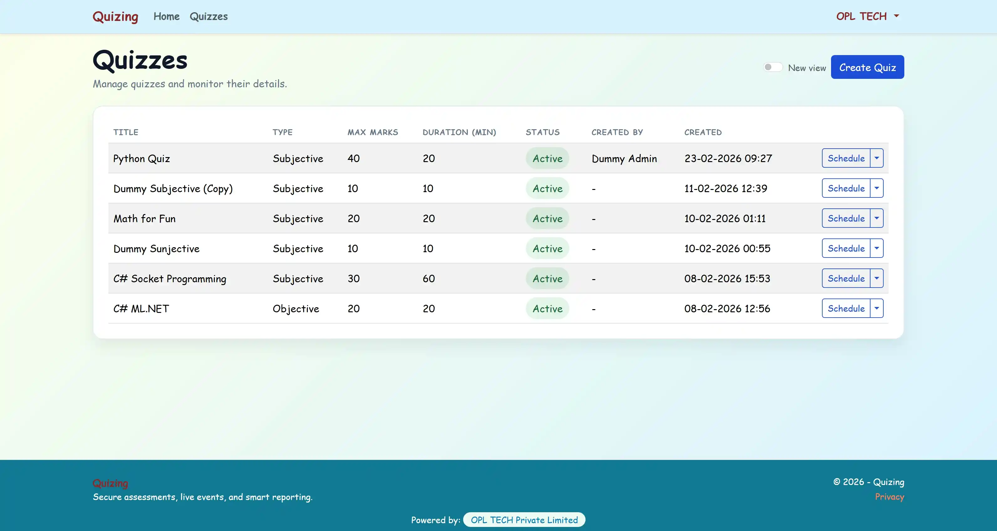 Quizzing System — Quizzes